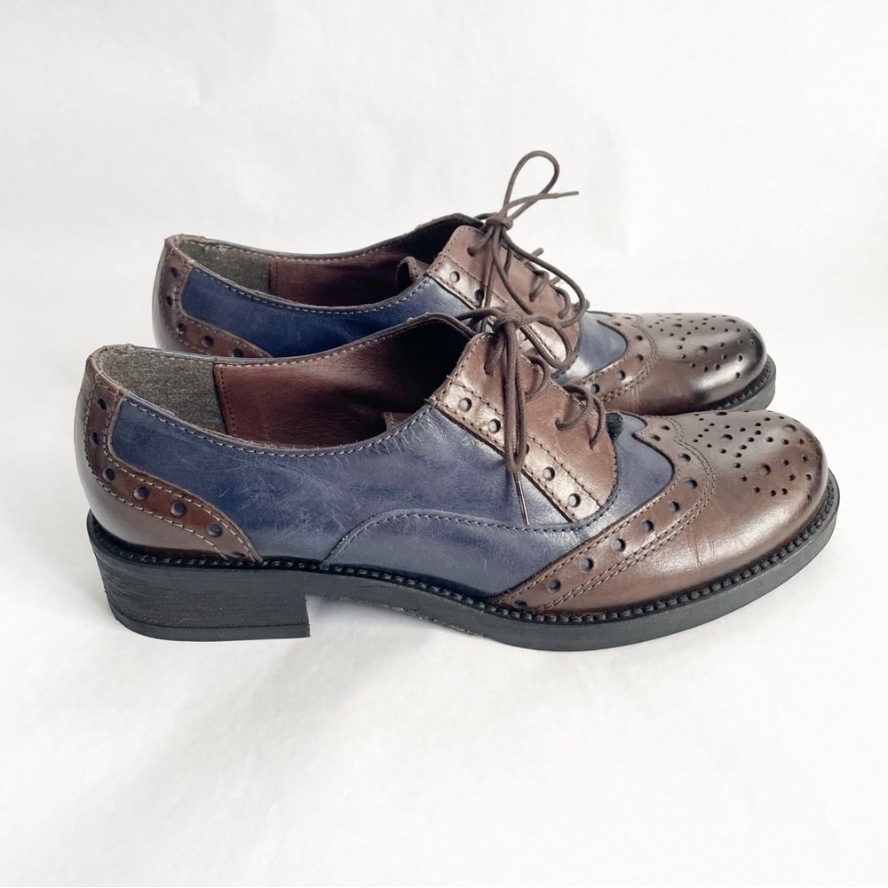 Donna Piu Womens Brown and Blue Leather Oxford Shoes Size 6